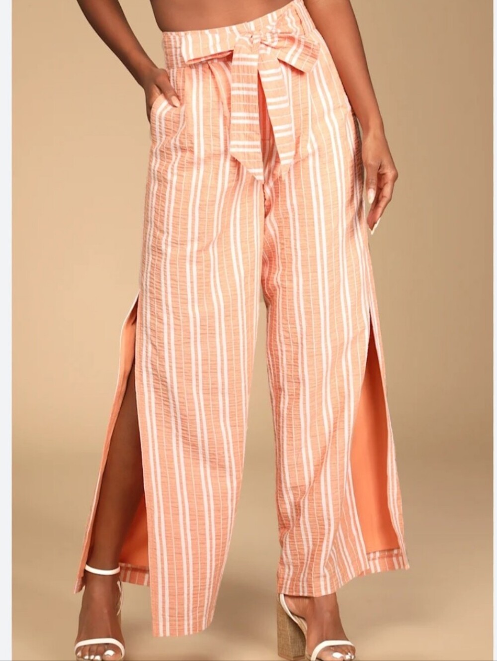 Lulus Breezy And Beachy Side Slit Wide Leg Pants